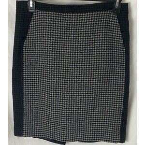 J Crew Pencil Skirt 10 Black Gray Houndstooth Wool Blend Pockets Academia Career